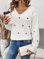 SHEIN Frenchy Heart Shaped Pattern Drop Shoulder Sweater