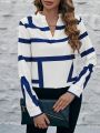 SHEIN LUNE Notched Neckline Long Sleeve Blouse