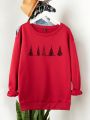 SHEIN Essnce Plus Christmas Tree Print Thermal Lined Sweatshirt