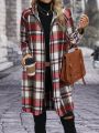 SHEIN LUNE Plaid Print Zip Up Hooded Coat