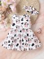 Infant Girls' Sleeveless Cartoon Printed Full-Length Dress