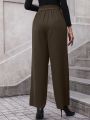 Solid Color Belted High Waisted Trousers