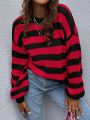 SHEIN Essnce Striped Pattern Drop Shoulder Sweater