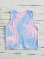 SHEIN Kids HYPEME Girls Tie Dye Heart Print Knot Hem Tank Top