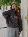 Dazy Star Kpop Women's Casual Letter Print Drop Shoulder Sweatshirt