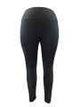 Yoga High Street Plus Size Sports Leggings With Side Mesh, Pocket And Elastic Waistband