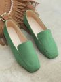 Ladies' New Square Toe Solid Color Flat Casual Loafers, Slip-on Comfortable Penny Shoes For Spring And Autumn