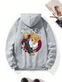 Men Bear And Letter Graphic Drawstring Thermal Lined Hoodie