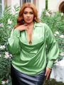 SHEIN SXY Plus Size Solid Color Draped Neck Casual Shirt