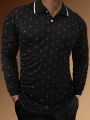 Manfinity Homme Geometric Patterned Long Sleeve Polo Shirt