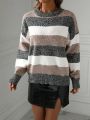 SHEIN LUNE Women's Striped Color Blocking Dropped Shoulder Sweater