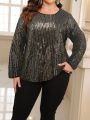 SHEIN LUNE Plus Size Long Sleeve Sequined Top