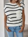 SHEIN Essnce Women'S Striped Knit Top With Round Neck