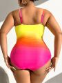 SHEIN Swim Vcay Plus Size Gradient V-Neck One-Piece Swimsuit