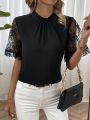 Women'S Lace Patchwork Stand Collar Shirt
