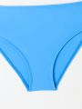 Tween Girls' Solid Color Split Swimsuit Set With Crossed Double Straps Bikini