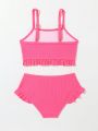 Young Girl Solid Color Ruffled Swimsuit Set