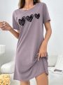 Ladies' Simple Sketch Heart Printed Nightgown