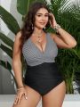 SHEIN Swim Vcay Plus Size Women'S Striped One-Piece Swimsuit