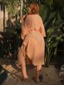 SHEIN Leisure Plus Size Solid Color Batwing Sleeve Drawstring Waist Kimono Dress