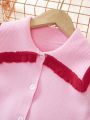 Young Girl Strawberry Pattern Statement Collar Cardigan