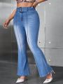 SHEIN ICON Plus Size High-Waisted Flared Jeans With Washed Design