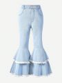 Tween Girl Raw Trim Flare Leg Jeans