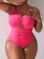 SHEIN Swim Vcay Plus Size Solid Color Hollow Out One Piece Swimsuit