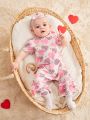 SHEIN Baby Girls' Casual Cute Heart & Leopard Print Jumpsuit For Daily Wear And Home