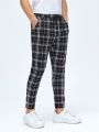 Manfinity Men Plaid Drawstring Waist Tapered Pants