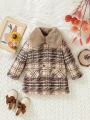 Baby Girl Plaid Print Borg Collar Flap Detail Coat