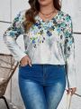 SHEIN LUNE Plus Floral Print V Neck Tee