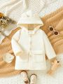 Baby Girl 3D Ear Design Flap Pocket Button Front Hooded Coat