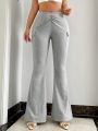 SHEIN SXY Ladies' Solid Color Flap Pocket & Side Striped Flared Pants