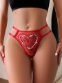 Women's Valentine's Day-Style Love Embroidery Imitation Pearl Heart T-Back Panties