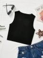 Tween Girls' Casual Letter Print Tank Top Suitable For Summer