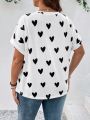 SHEIN LUNE Plus Size Valentine'S Day Heart Print T-Shirt