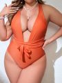 SHEIN Swim Chicsea Plus Size 2pcs/Set One-Piece Swimsuit With Cover-Up Skirt