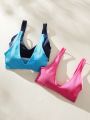 3pcs Solid Ribbed Knit Bralette