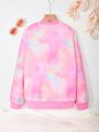 SHEIN Kids EVRYDAY Girls' Tie Dye Fleece-lined Jacket