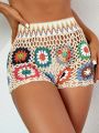 SHEIN Swim BohoFeel Women's Crochet Flower Pattern Cover Up Shorts