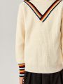SHEIN Kids Nujoom Girls' (big Kid) Round Neck Color Block Knit Sweater With Contrast Cuffs