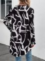 Women's Notched V-neckline Roll-tab Sleeve Printed High Low Hem Casual Shirt