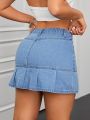 SHEIN ICON Pleated Denim Skirt