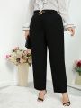 SHEIN Privé Women's Plus Size Elegant Long Pants With Pockets