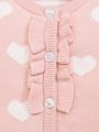 SHEIN Baby Girl Heart Pattern Ruffle Trim Button Front Knit Jumpsuit