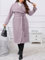 Women's Purple Oversized Lapel Single-breasted Woolen Coat Without Button In Plus Size