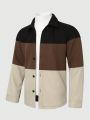 Men'S Color Block Long Sleeve Woolen Coat