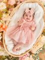 SHEIN Baby Girl'S Gorgeous And Romantic Fashionable Net Yarn Dress With Big Bow