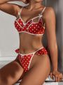 Polka Dot Print Underwire Bra Set With Bow Decoration